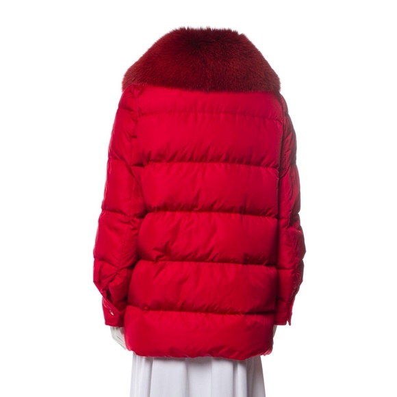 Red Moncler Mesange Quilted Jacket w/ Removable Fur Collar sz 1/Small $2115 - Picture 2 of 9